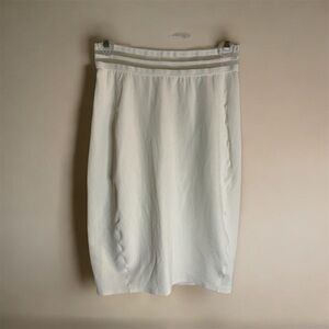 Kada White Pencil Stretchy Skirt with Sheer Waistband Stripes Size Small